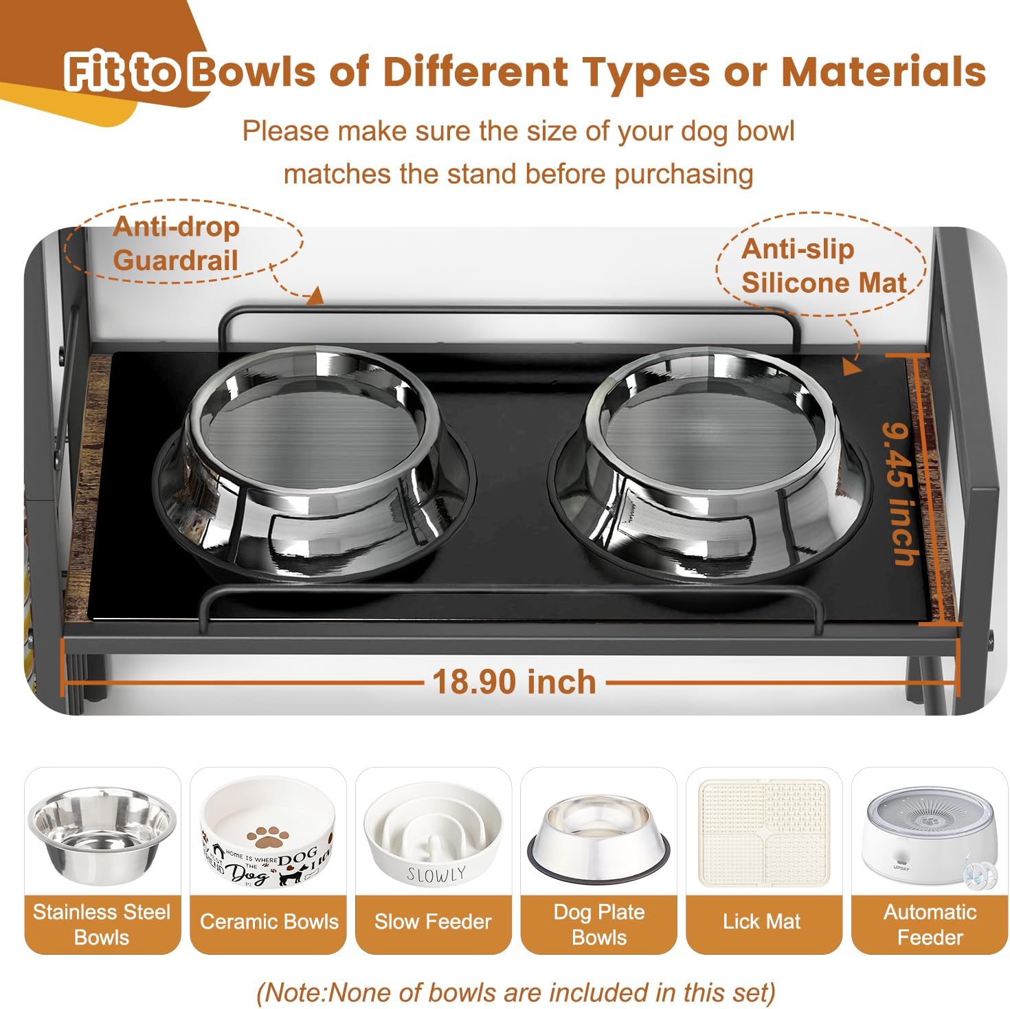 Adjustable Elevated Dog Bowl Stand with Toy Bin