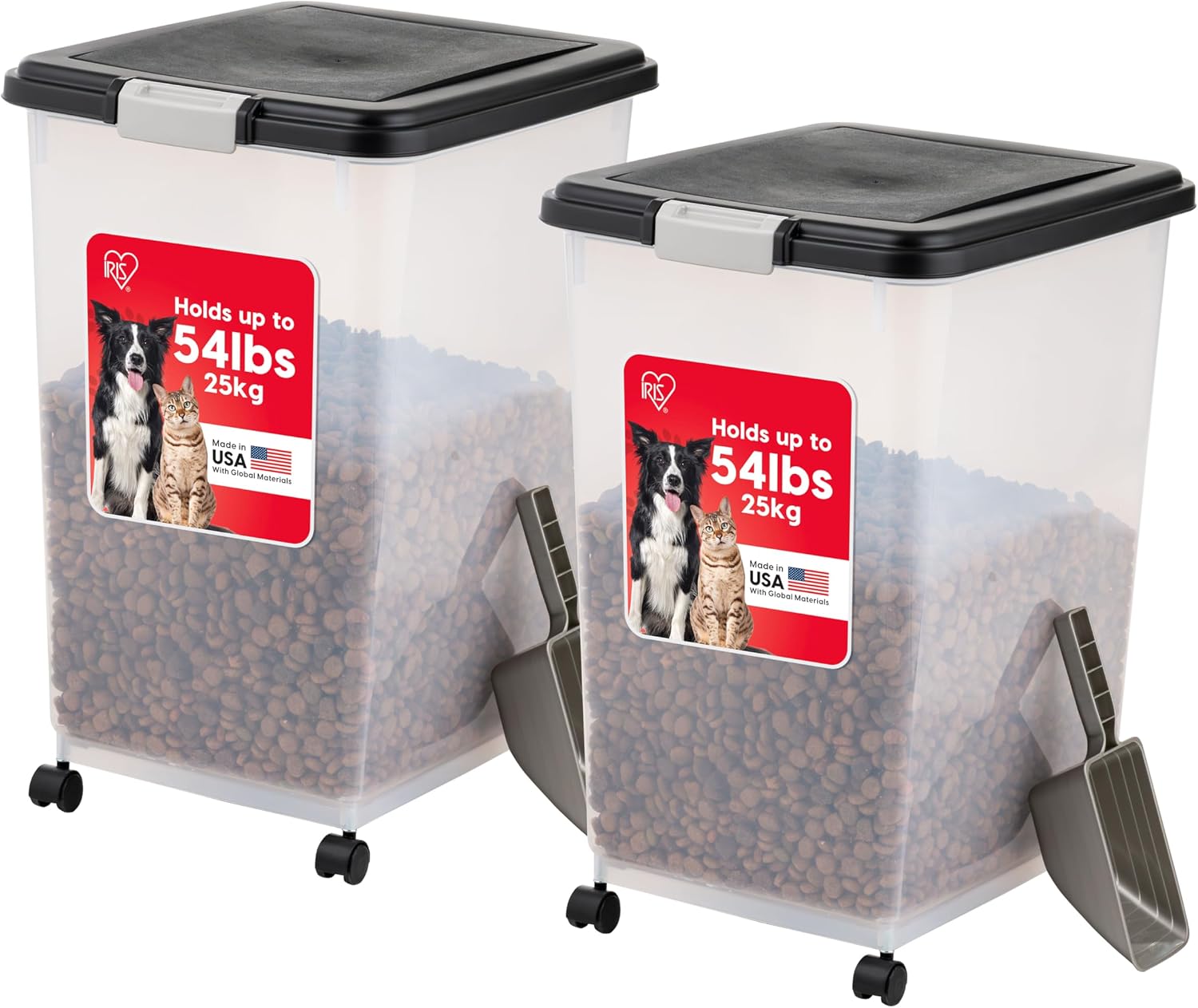 Airtight Pet Food Container on Wheels, 2 Pack