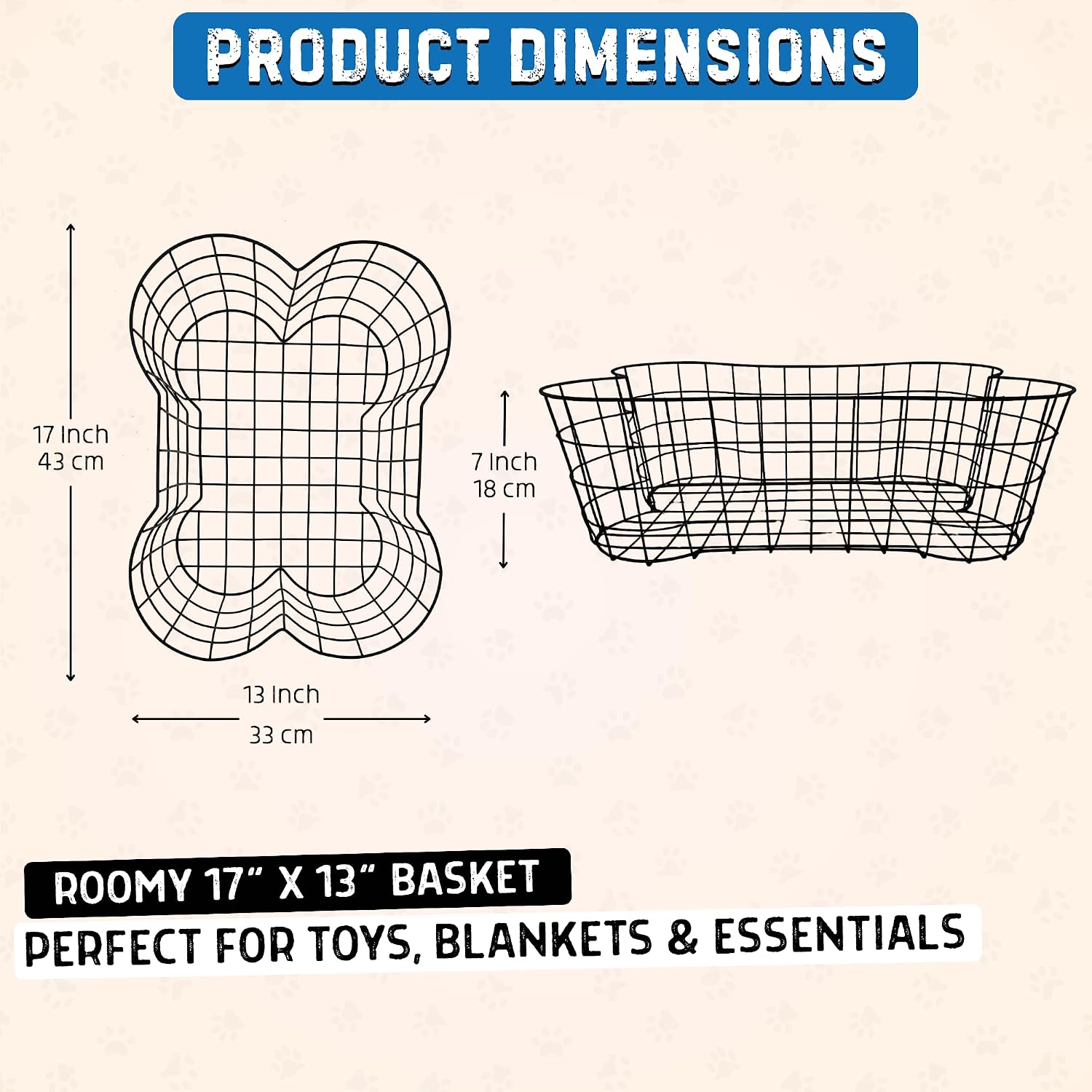 Bone-Shaped Wire Toy Bin, 17 x 13 x 7 inch