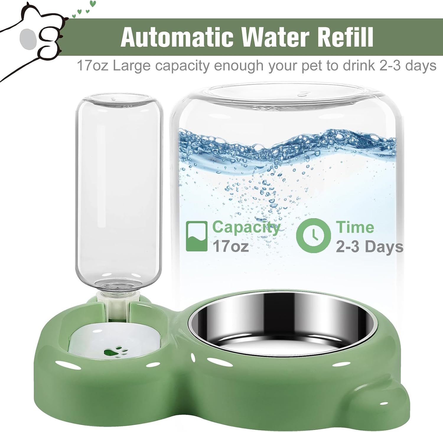 Bowl Set with Water Dispenser, Green