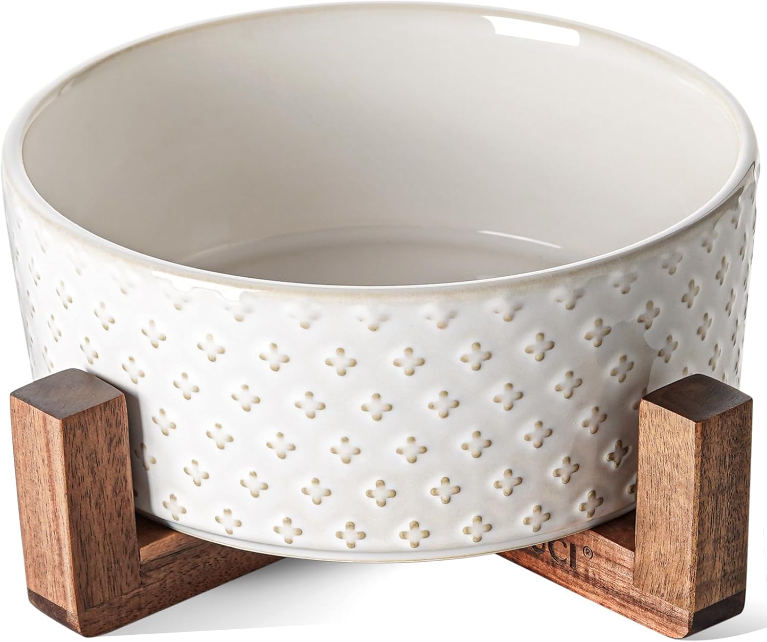 Ceramic Bowl Set with Acacia Wood Stand, 1.8 Cup