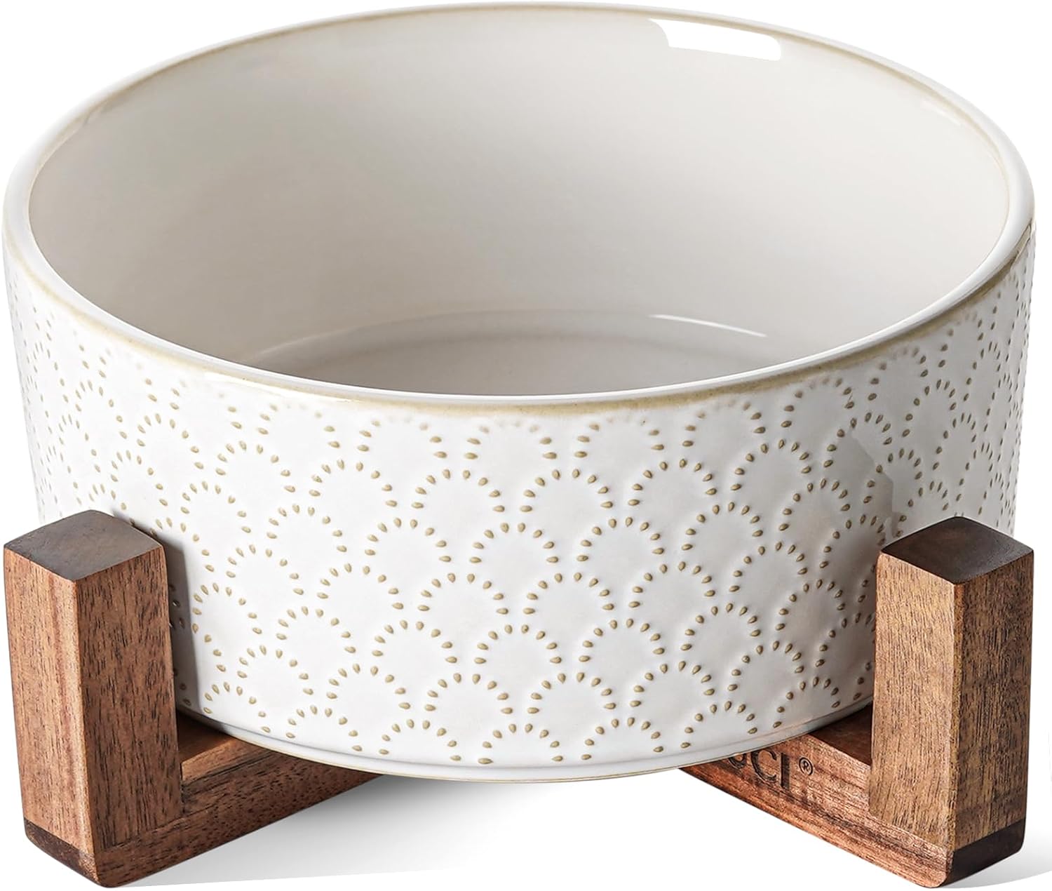 Ceramic Bowl Set with Acacia Wood Stand, 1.8 Cup