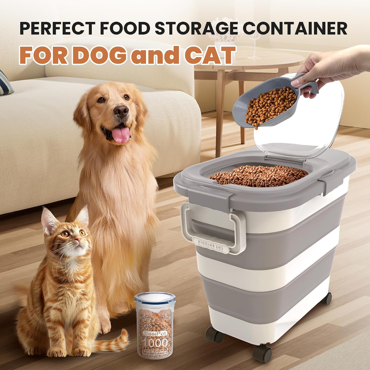 Collapsible Airtight Pet Food Container, 23–25 lb