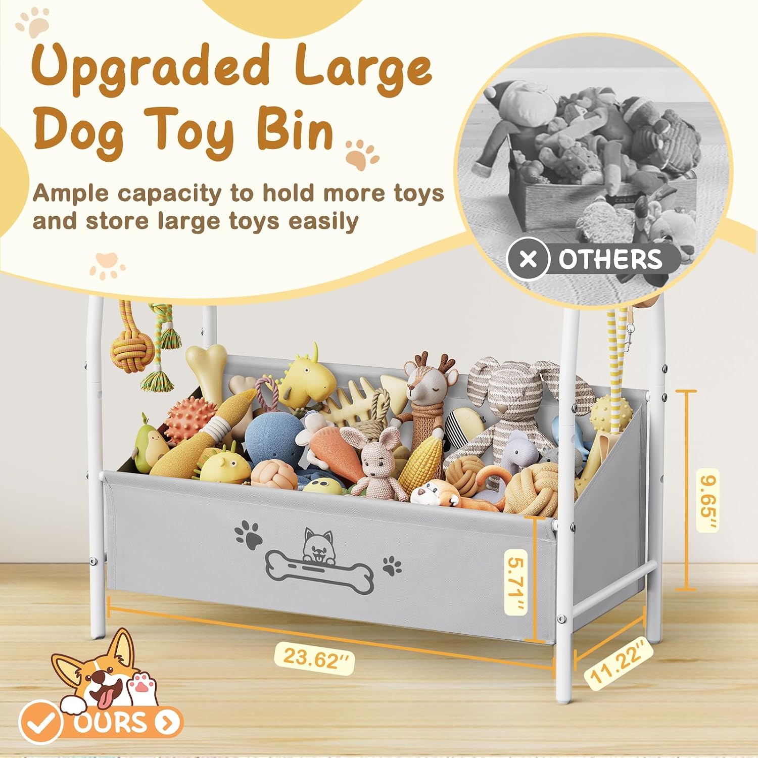 Dog Toy Bin, 23.6 x 11.2 x 9.7 inch