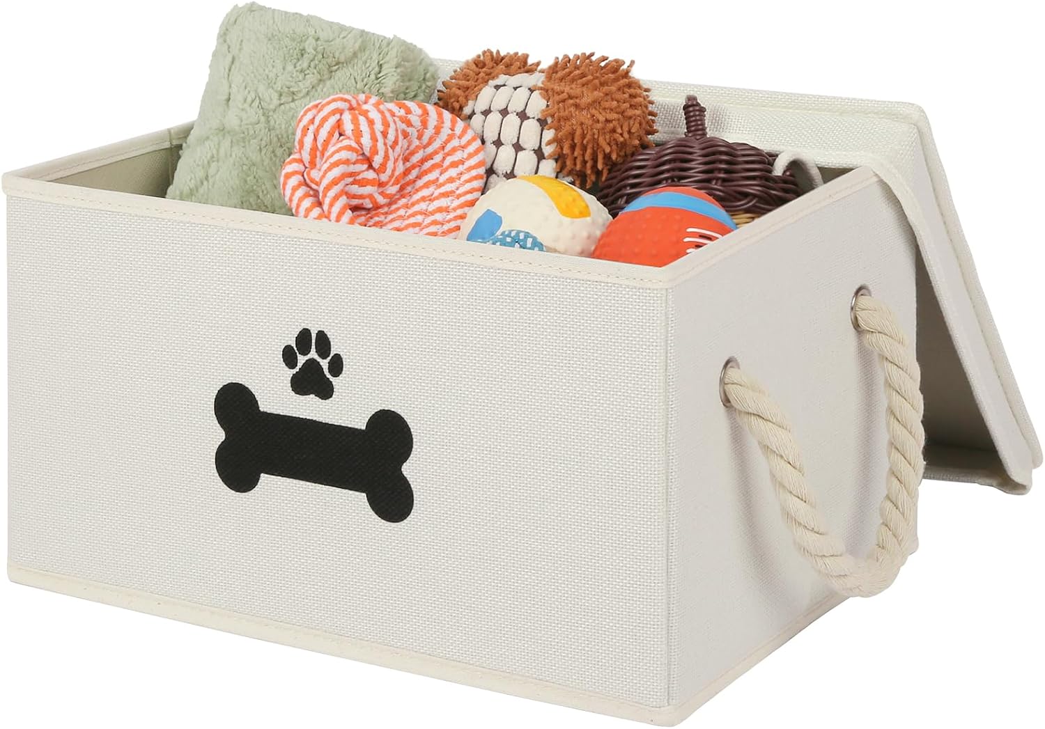Lidded Toy Basket with Rope Handles, Beige