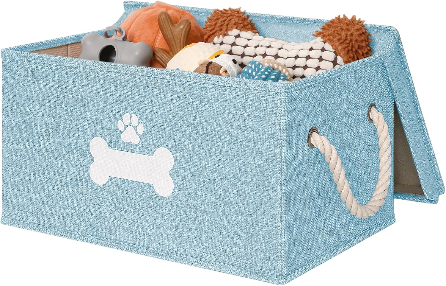 Lidded Toy Basket with Rope Handles, Beige