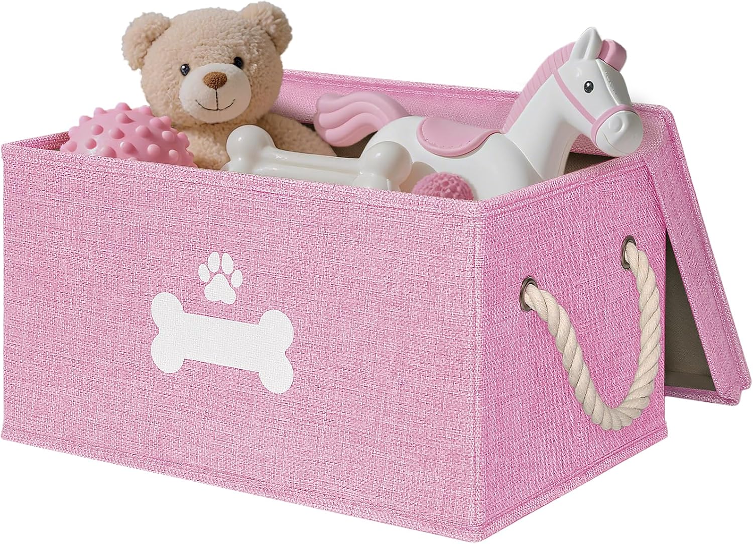 Lidded Toy Basket with Rope Handles, Beige