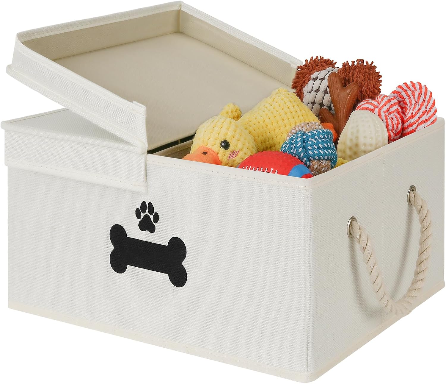 Lidded Toy Basket with Rope Handles, Beige