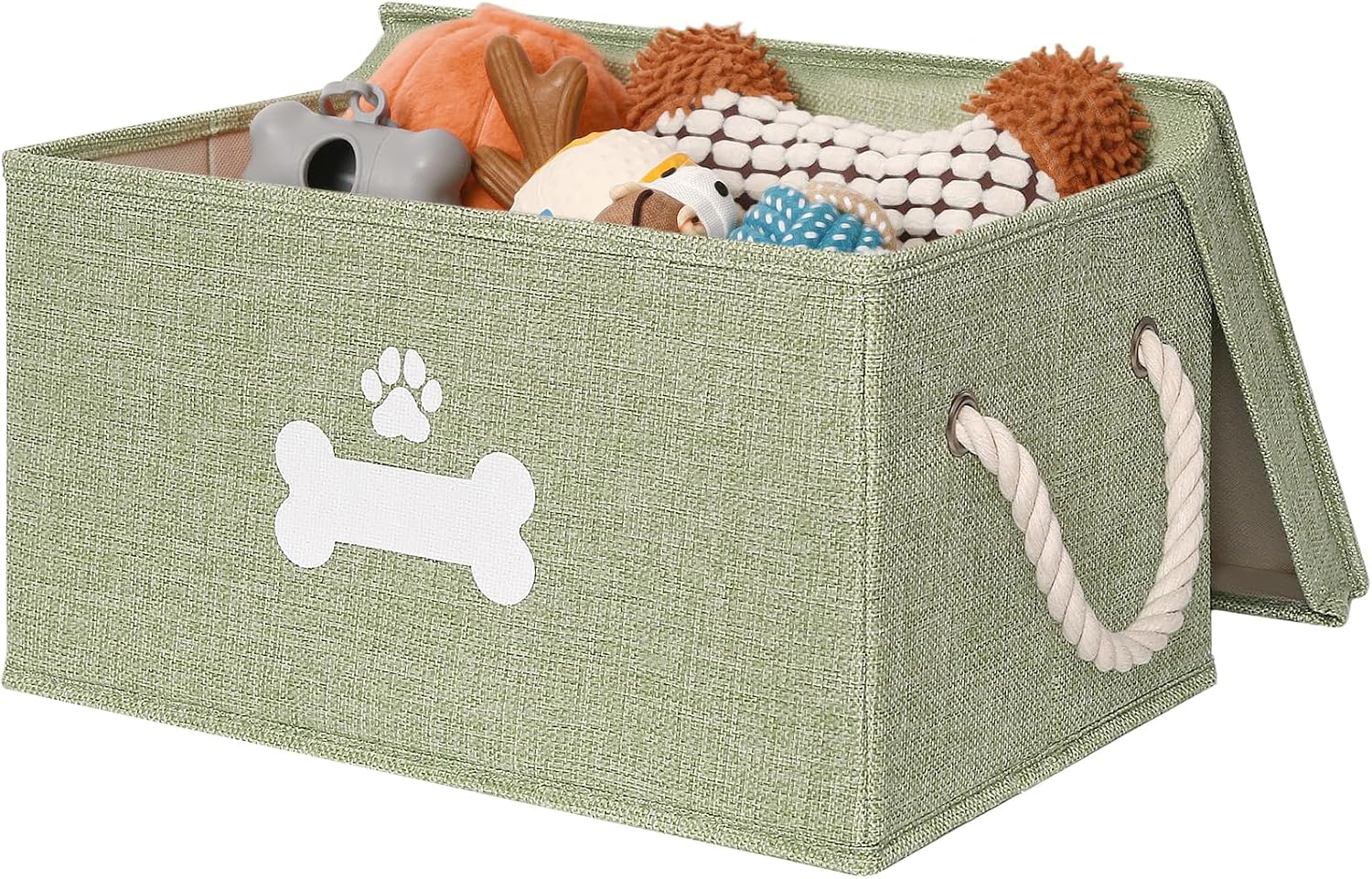 Lidded Toy Basket with Rope Handles, Beige