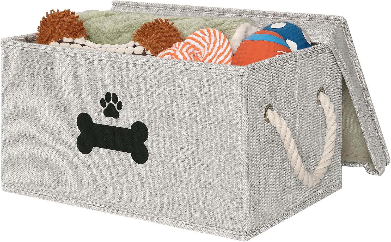 Lidded Toy Basket with Rope Handles, Beige