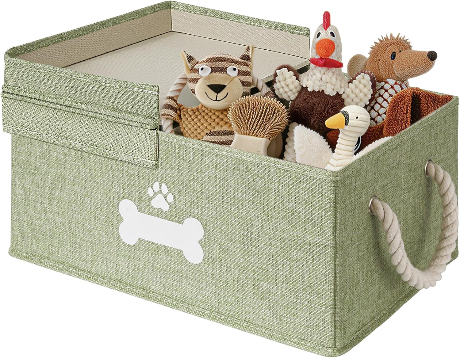 Lidded Toy Basket with Rope Handles, Beige