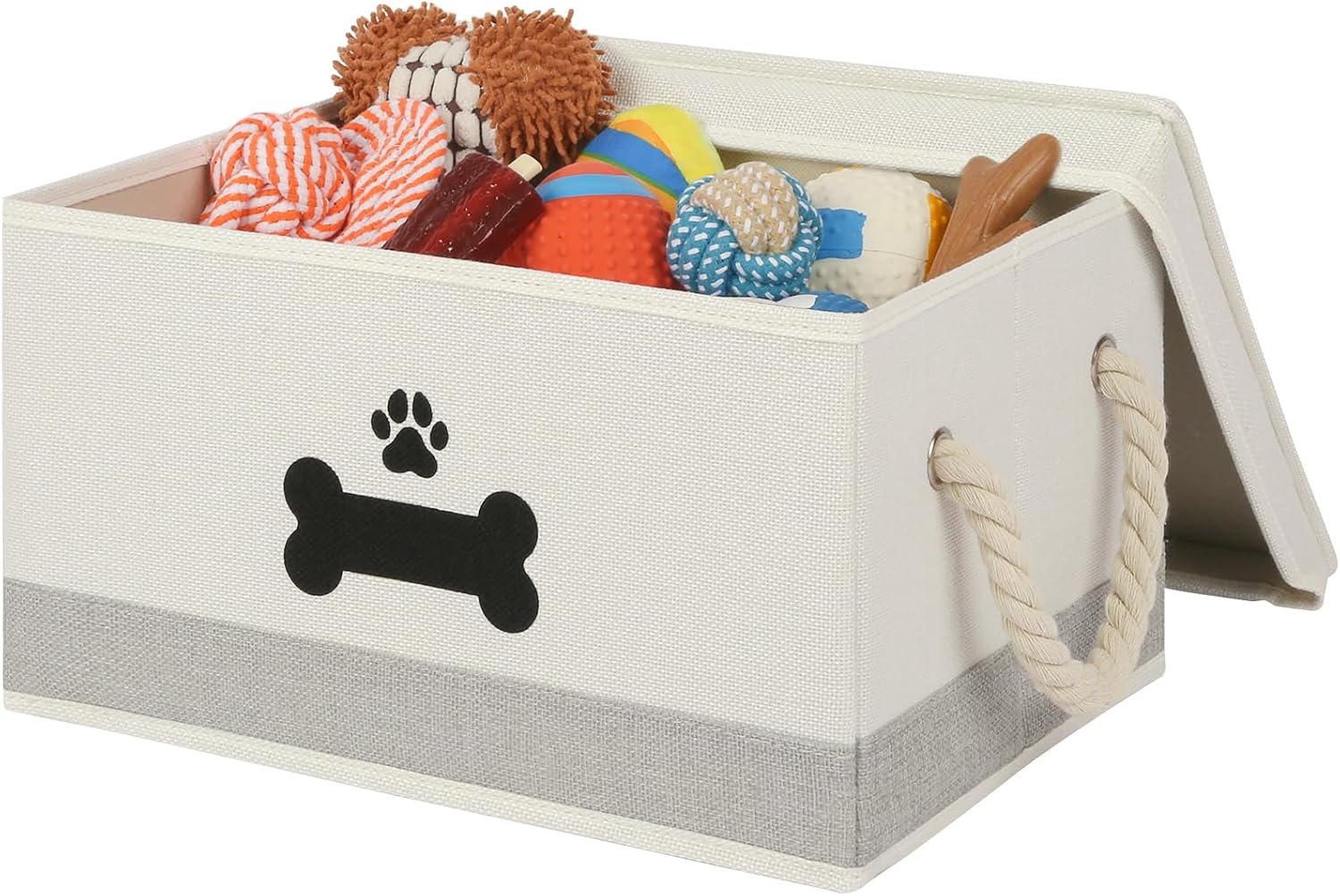 Lidded Toy Basket with Rope Handles, Beige