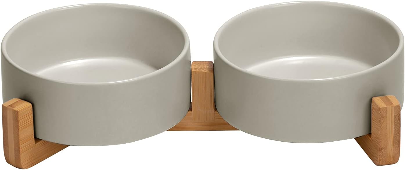 Matte Ceramic Bowl and Wood Stand, 13.5 oz