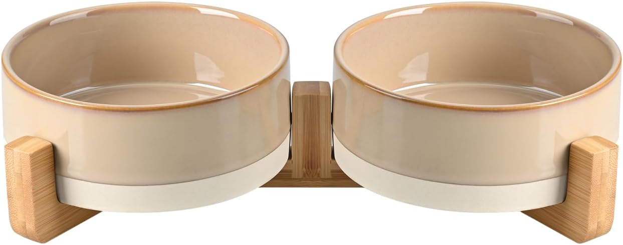 Matte Ceramic Bowl and Wood Stand, 13.5 oz