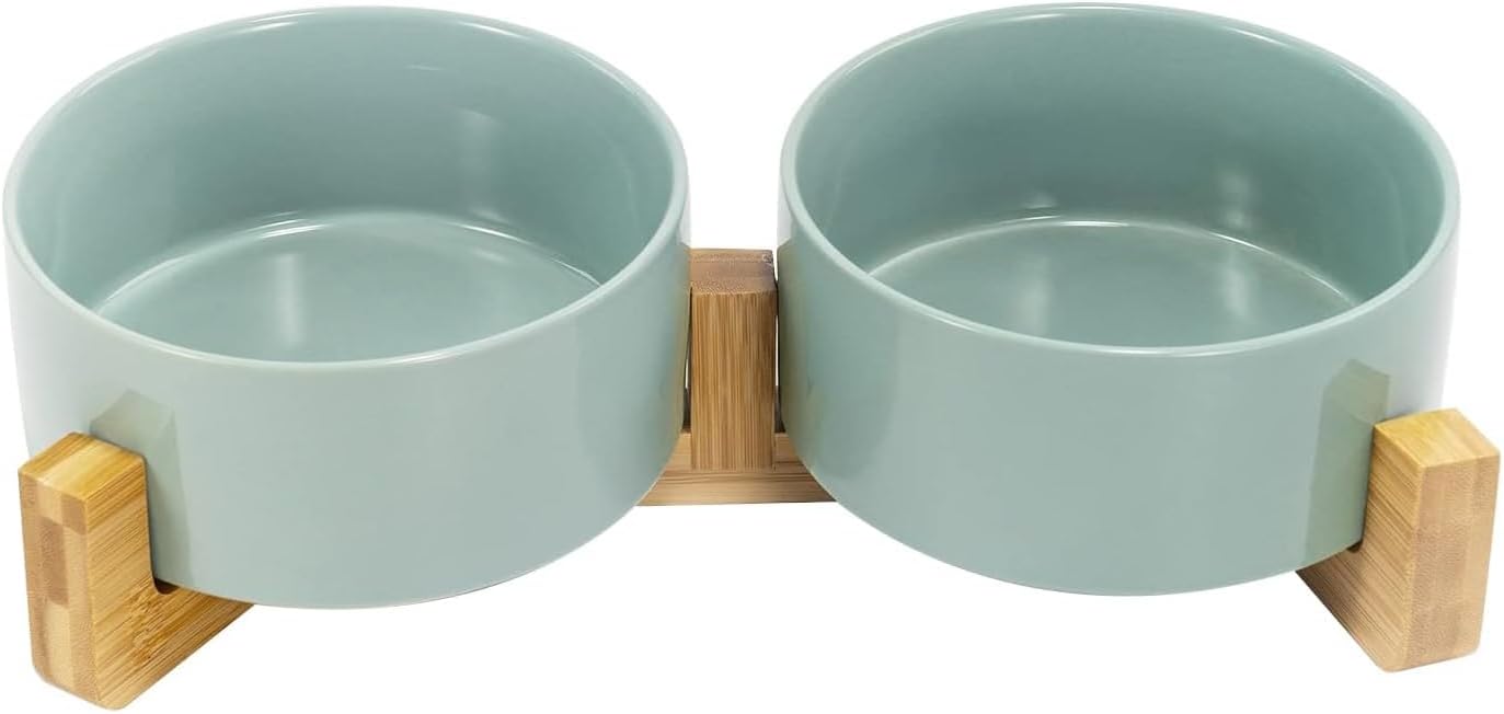 Matte Ceramic Bowl and Wood Stand, 13.5 oz