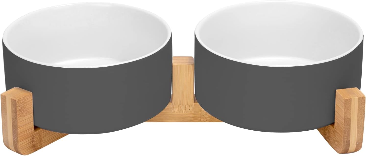 Matte Ceramic Bowl and Wood Stand, 13.5 oz