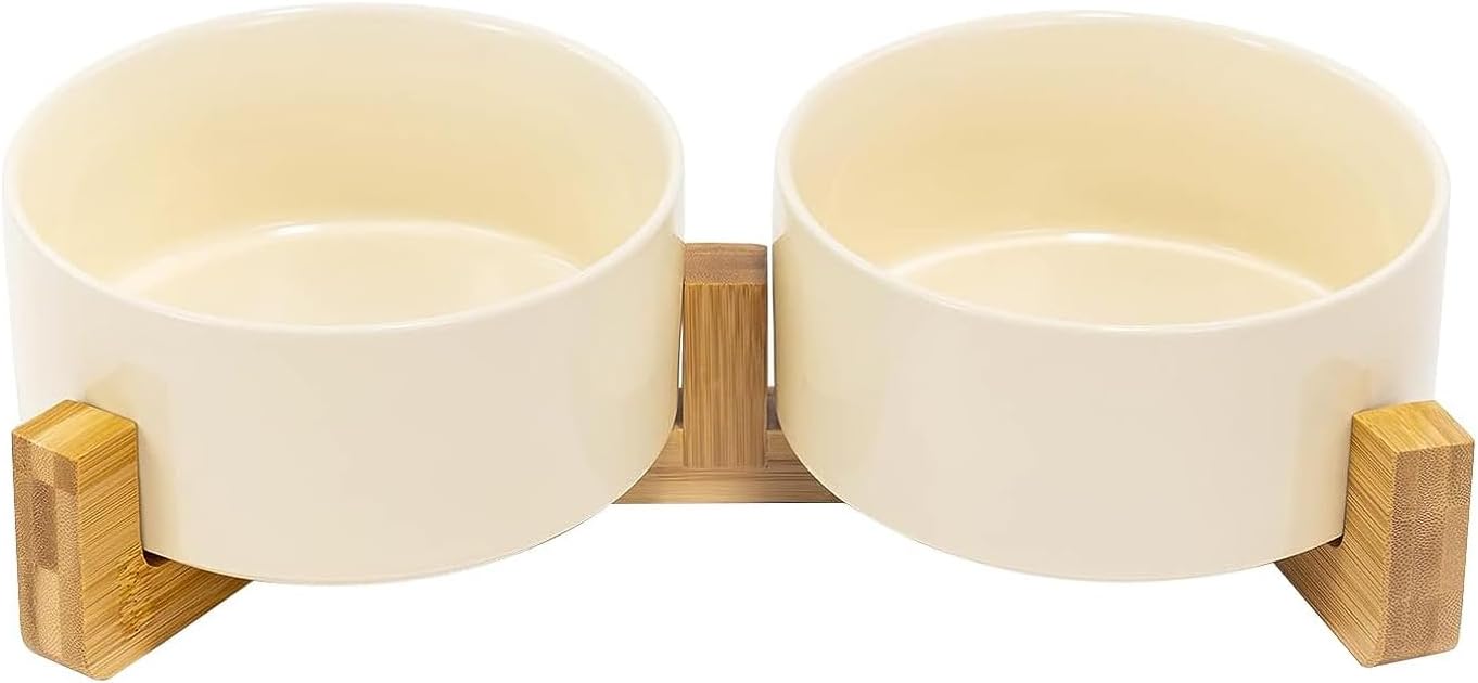 Matte Ceramic Bowl and Wood Stand, 13.5 oz