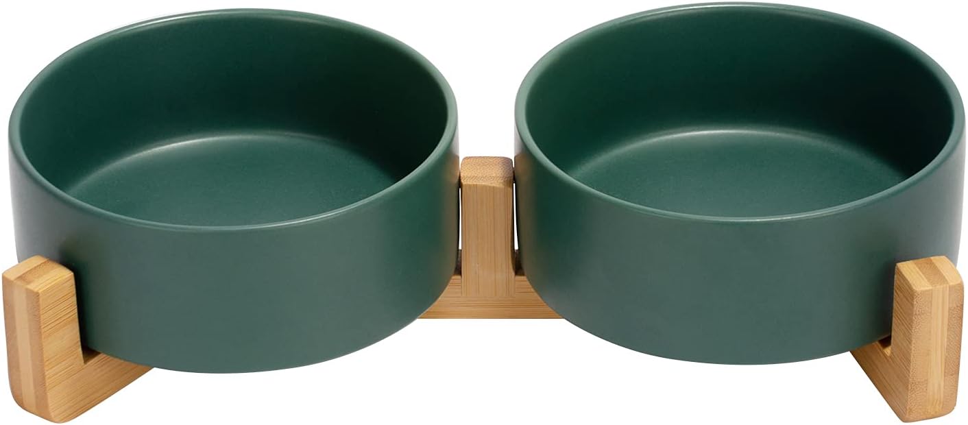 Matte Ceramic Bowl and Wood Stand, 13.5 oz