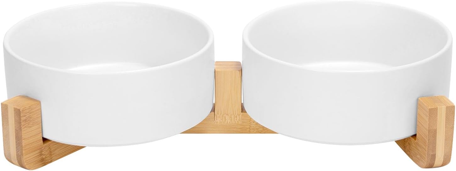 Matte Ceramic Bowl and Wood Stand, 13.5 oz