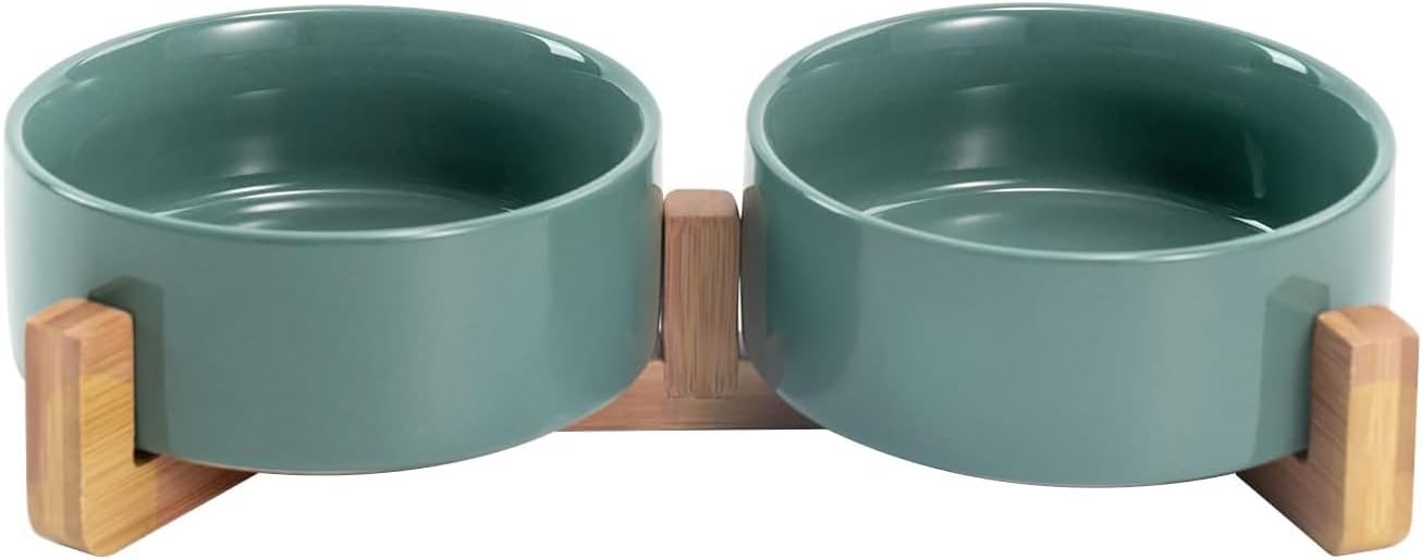 Matte Ceramic Bowl and Wood Stand, 13.5 oz