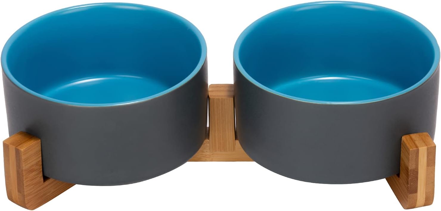 Matte Ceramic Bowl and Wood Stand, 13.5 oz