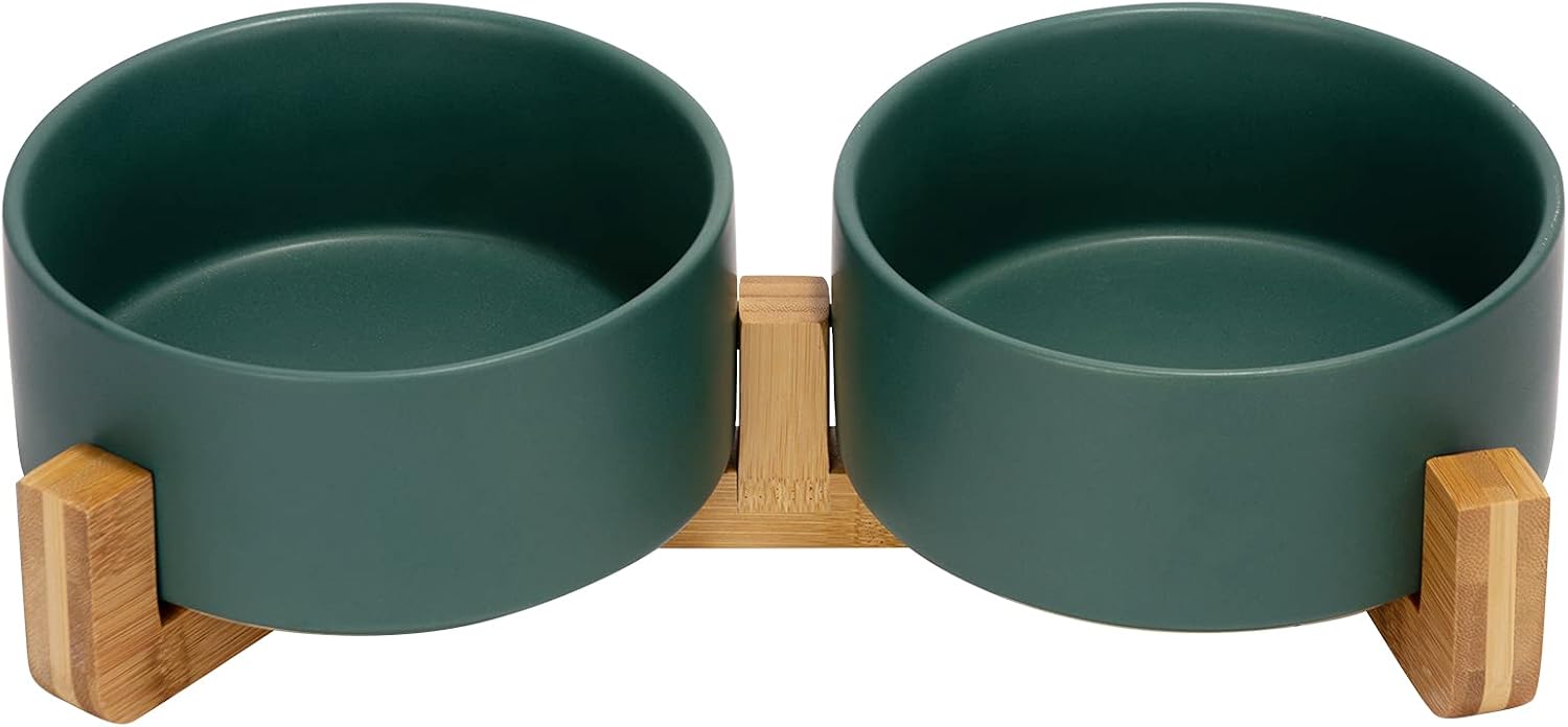 Matte Ceramic Bowl and Wood Stand, 13.5 oz