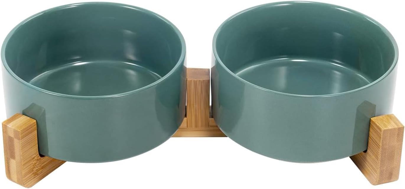 Matte Ceramic Bowl and Wood Stand, 13.5 oz