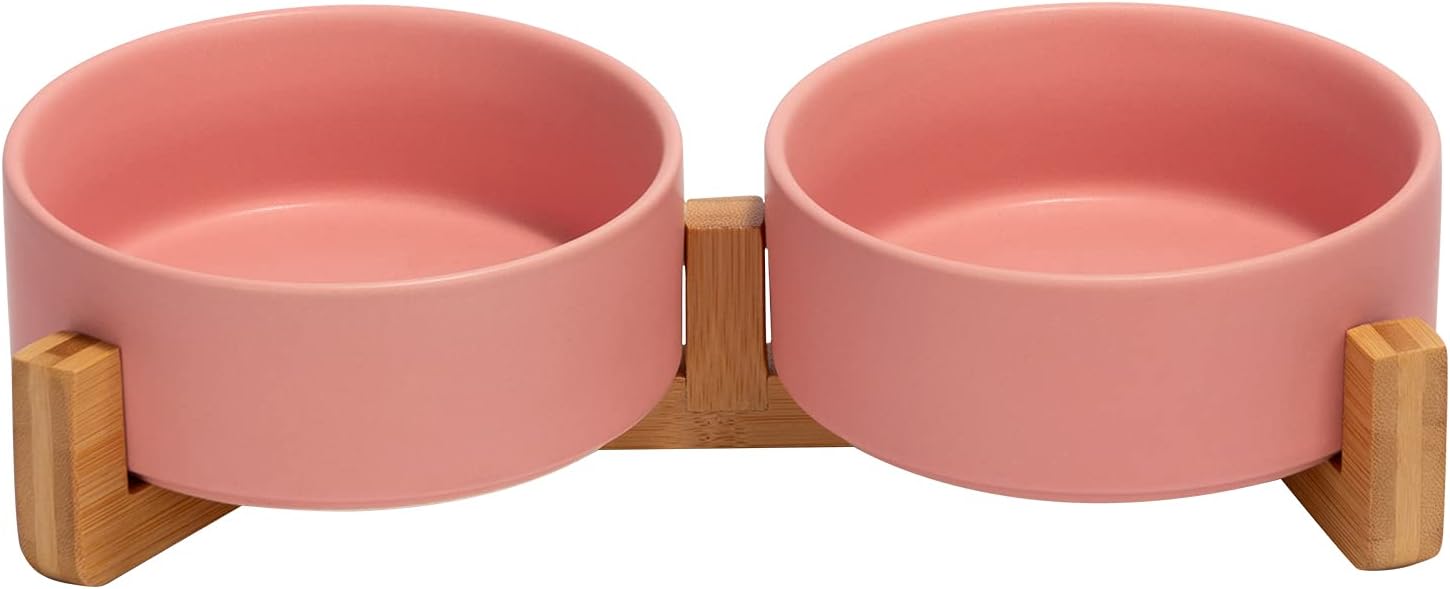 Matte Ceramic Bowl and Wood Stand, 13.5 oz