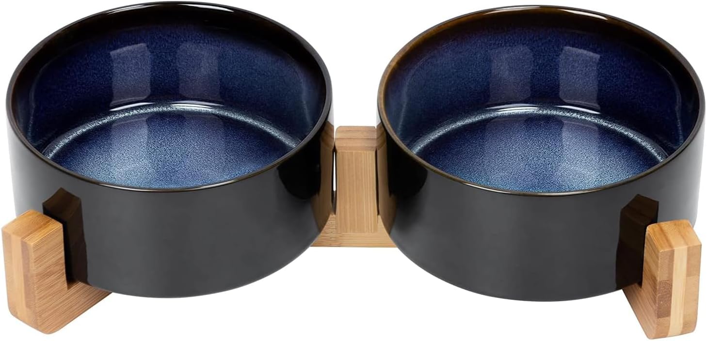 Matte Ceramic Bowl and Wood Stand, 13.5 oz