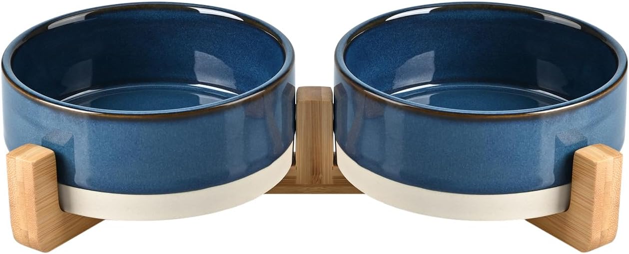 Matte Ceramic Bowl and Wood Stand, 13.5 oz