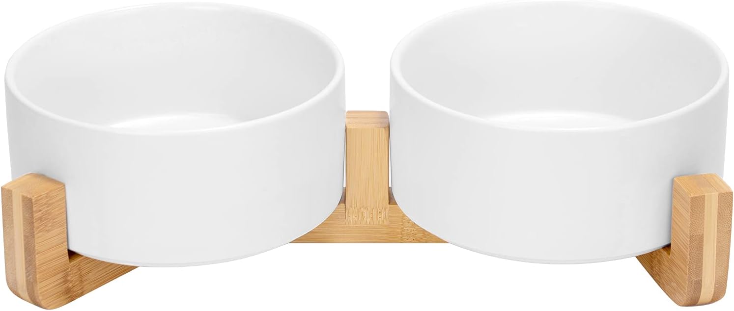 Matte Ceramic Bowl and Wood Stand, 13.5 oz