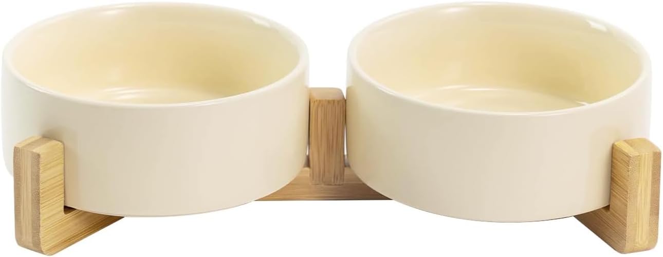 Matte Ceramic Bowl and Wood Stand, 13.5 oz