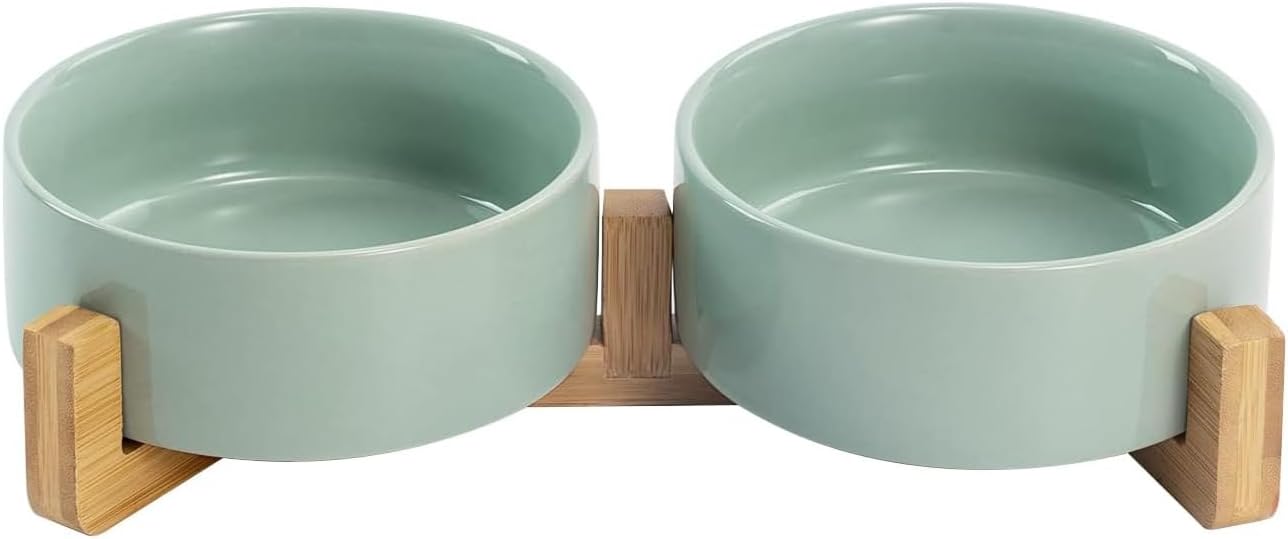 Matte Ceramic Bowl and Wood Stand, 13.5 oz