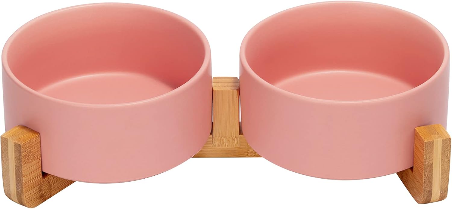 Matte Ceramic Bowl and Wood Stand, 13.5 oz