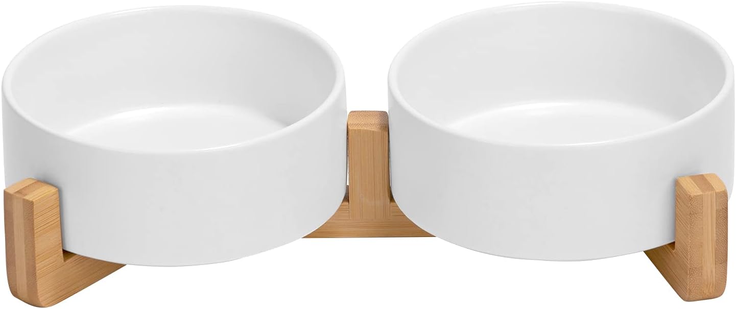 Matte Ceramic Bowl and Wood Stand, 13.5 oz