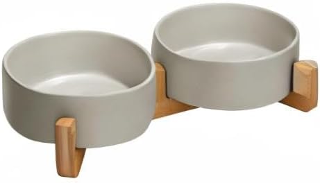 Matte Ceramic Bowl and Wood Stand, 13.5 oz