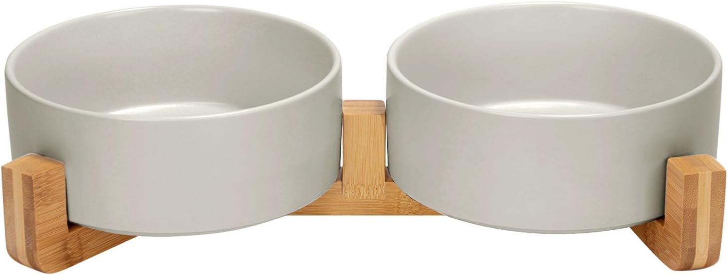 Matte Ceramic Bowl and Wood Stand, 13.5 oz