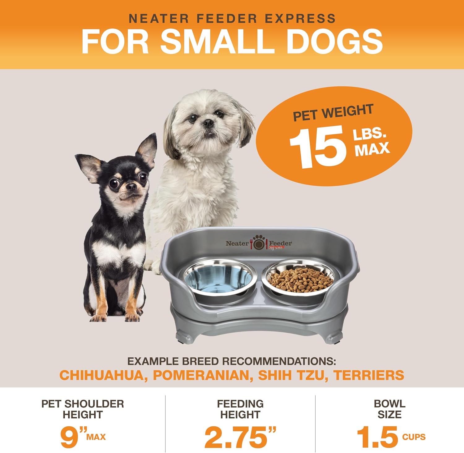 Mess-Proof Raised Bowl Station for Small Breeds