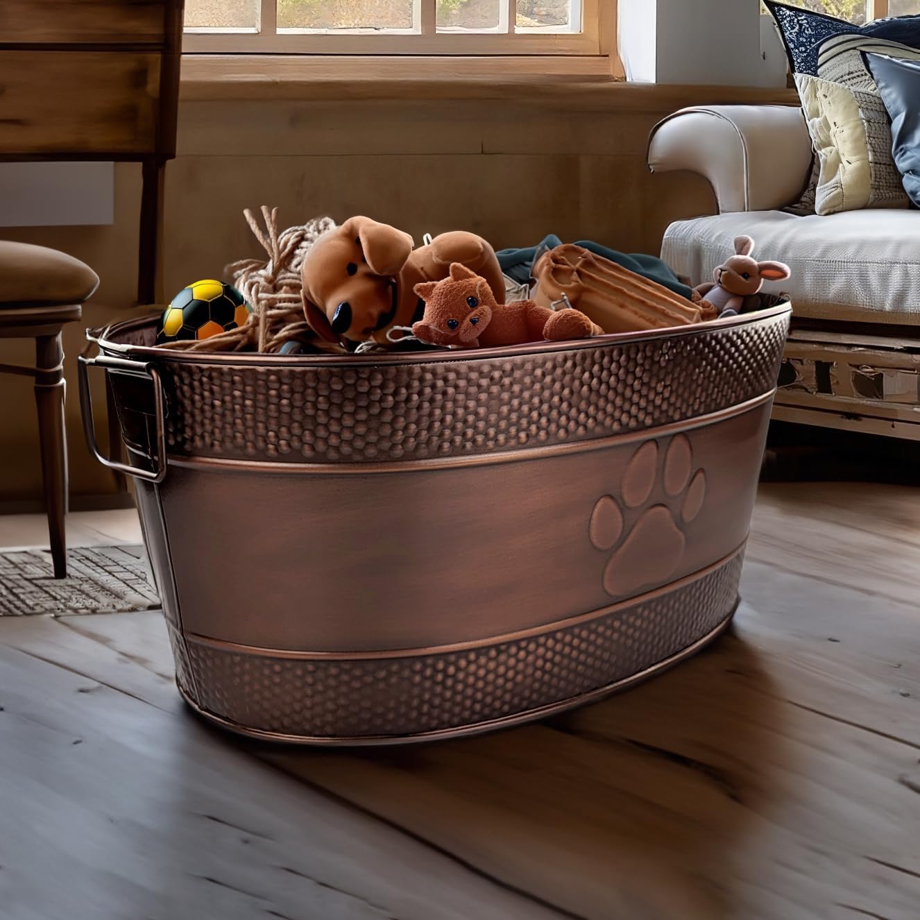 Metal Dog Toy Storage Bin with Handles, Large