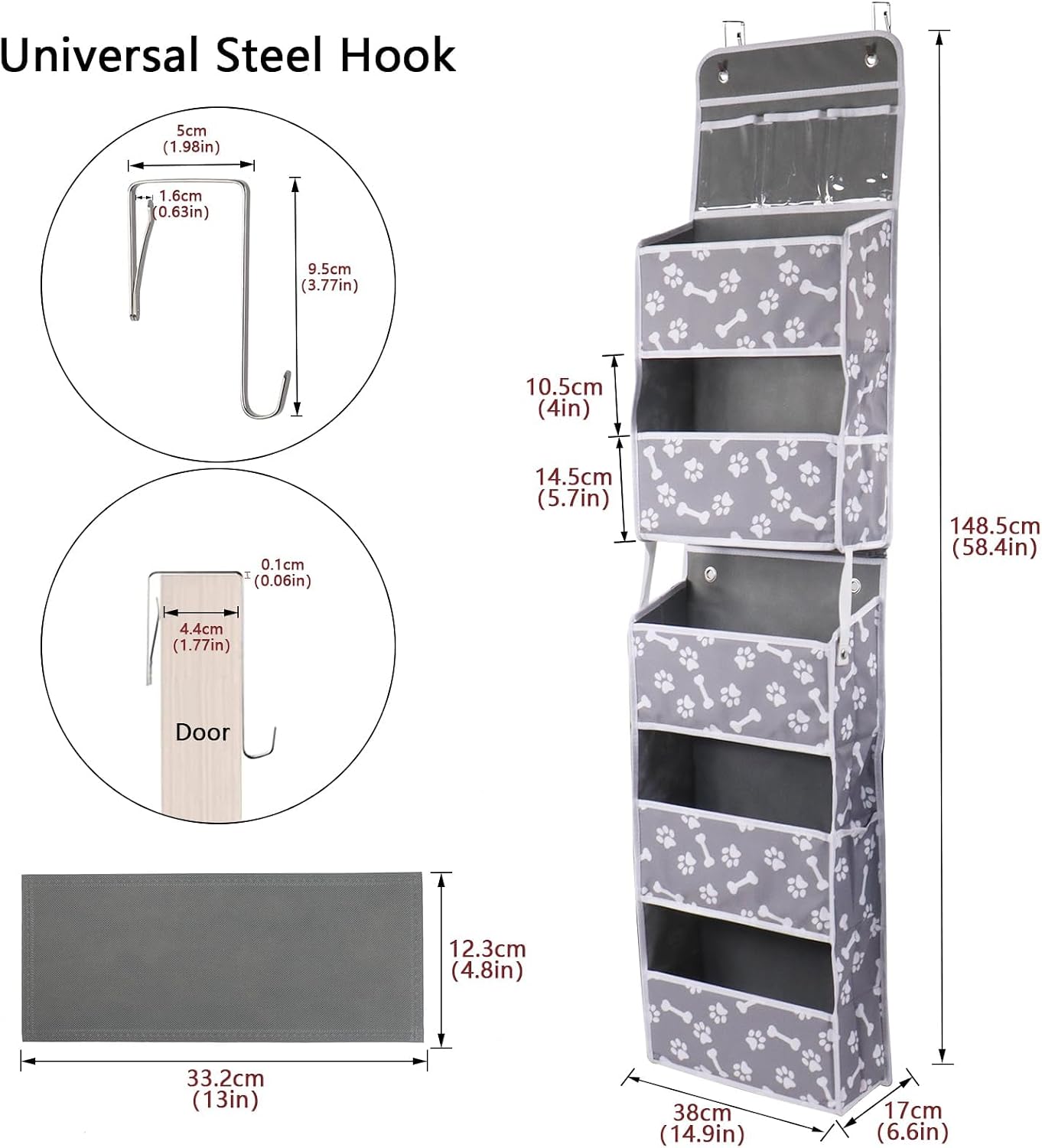 Over-Door Hanging Organiser, 5 Shelves