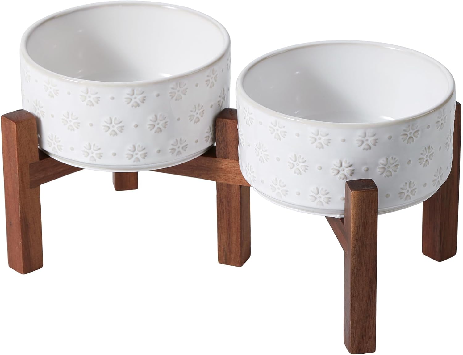 Raised Ceramic Bowl Set on Acacia Stand, 27 oz