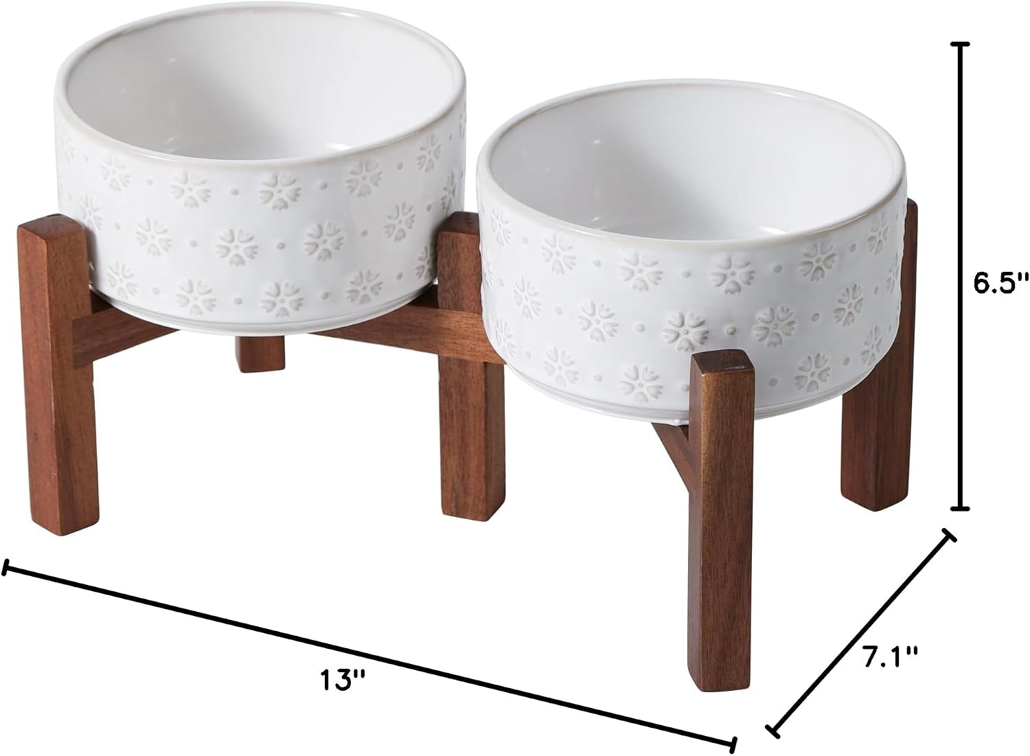 Raised Ceramic Bowl Set on Acacia Stand, 27 oz