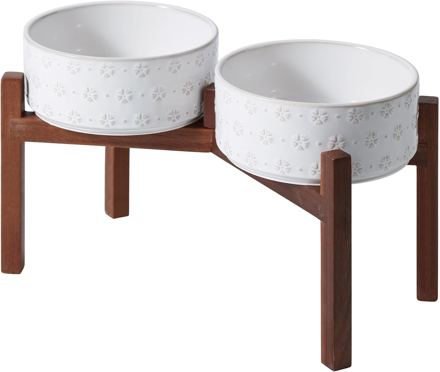 Raised Ceramic Bowl Set on Acacia Stand, 27 oz