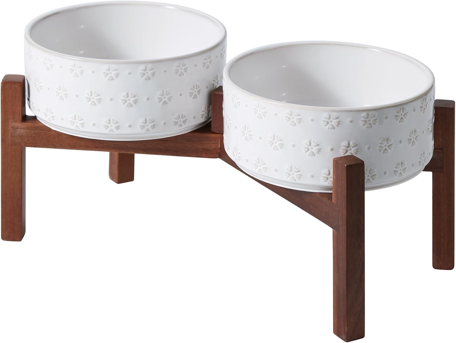 Raised Ceramic Bowl Set on Acacia Stand, 27 oz