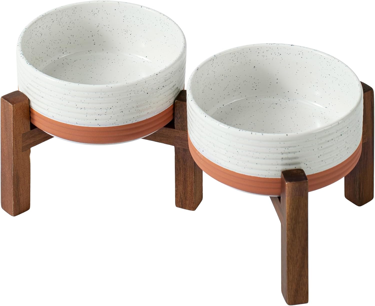 Raised Ceramic Bowl Set on Acacia Stand, 27 oz