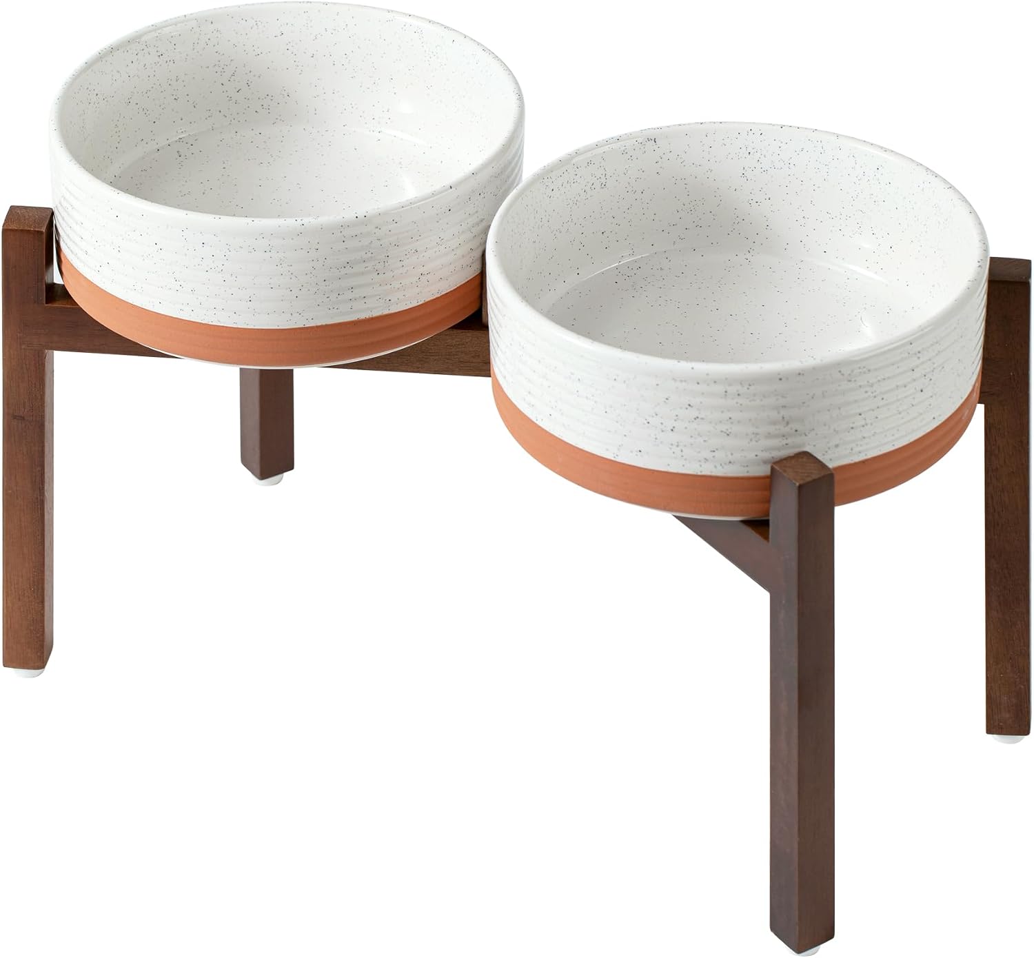 Raised Ceramic Bowl Set on Acacia Stand, 27 oz