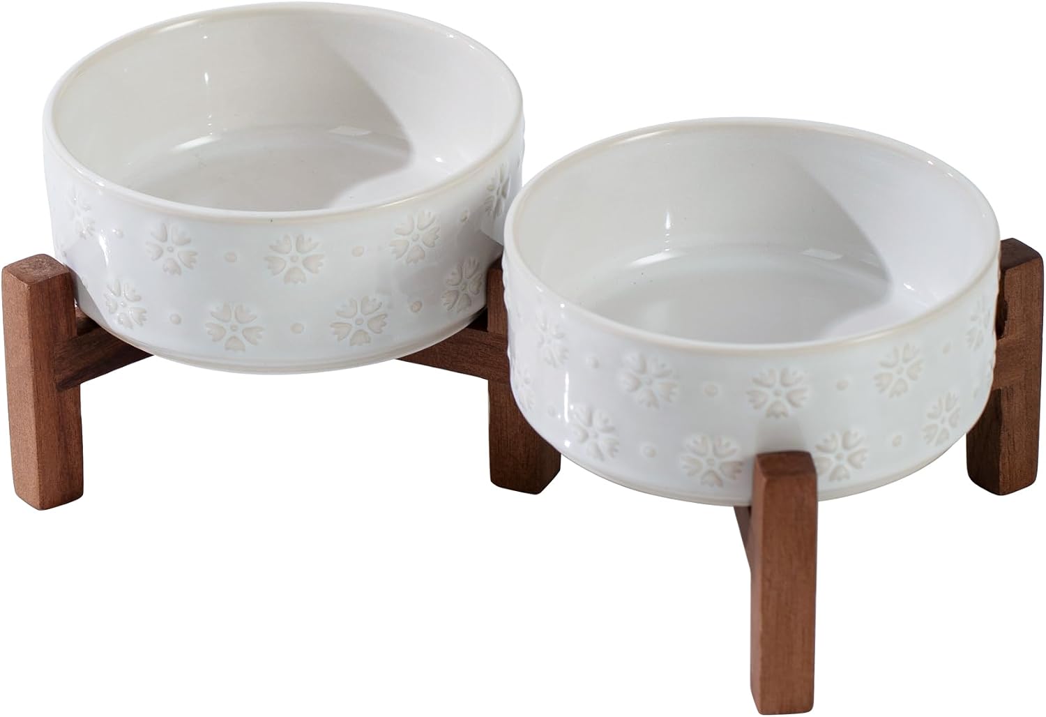 Raised Ceramic Bowl Set on Acacia Stand, 27 oz