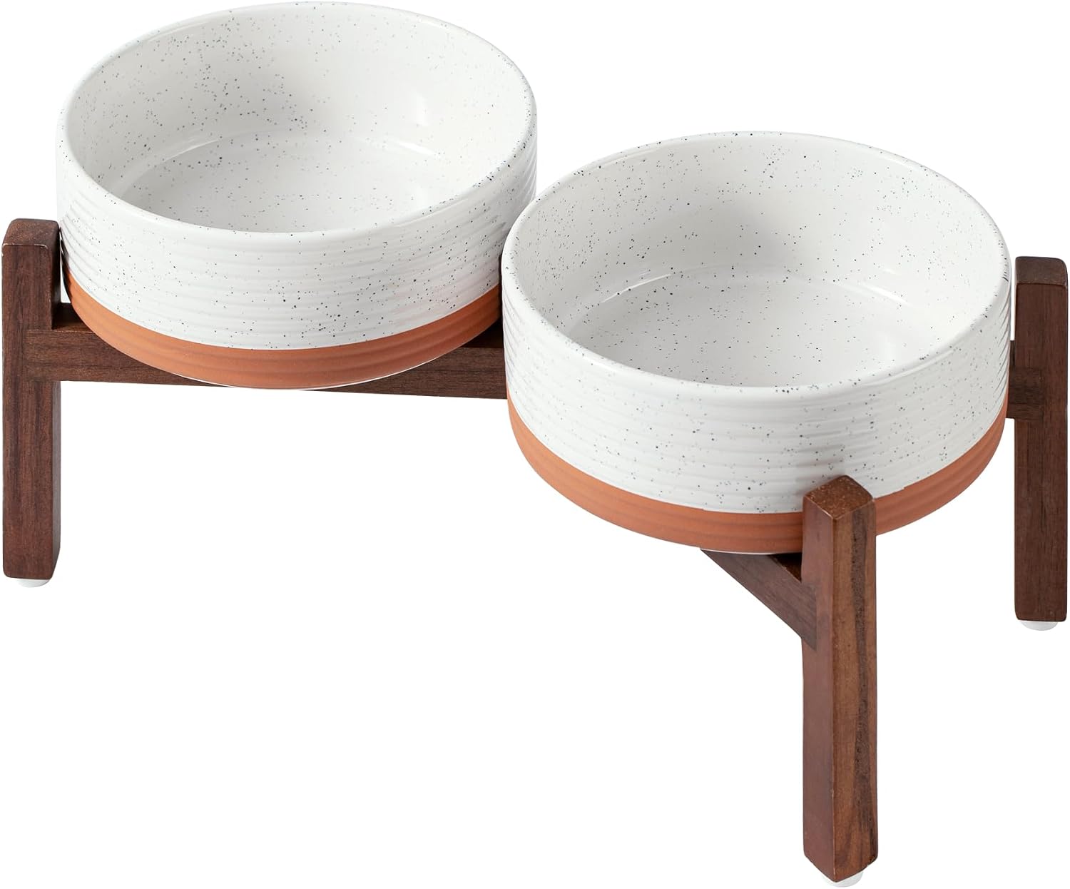 Raised Ceramic Bowl Set on Acacia Stand, 27 oz