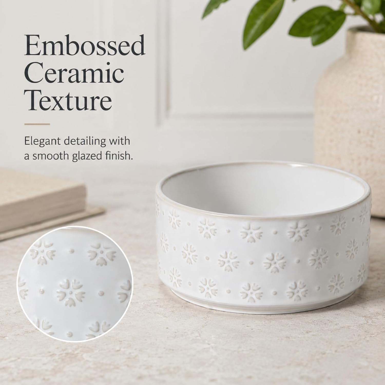 Raised Ceramic Bowl Set on Acacia Stand, 27 oz