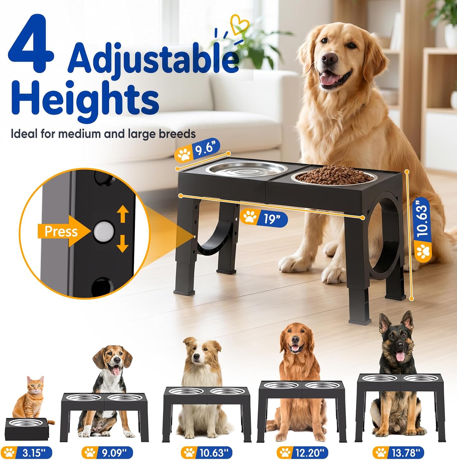 Raised Steel Bowl Stand, 5 Heights